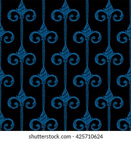 Ornament with seamless fleur-de-lis pattern on a black background. Fabric, textile or interior design. Vector illustration