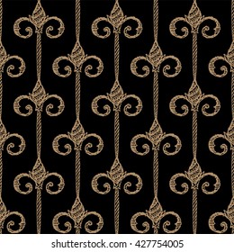 Ornament with seamless fleur-de-lis pattern on a black background. Fabric, textile or interior design. Vector illustration