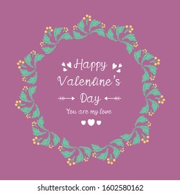 Ornament seamless leaf and flower frame, for happy valentine card template. Vector