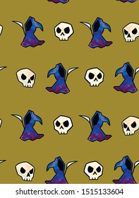 Ornament. Seamless pattern. Halloween. Skulls and death.