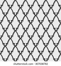 Ornament seamless pattern. Lattice arabic background with 3D elements and shadows.
