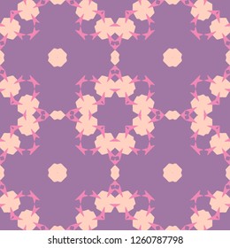Ornament - seamless pattern. Violet-pink, apricot tones. Drawing in retro style. Background or texture for tissue paper, etc.