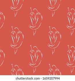 adorno Impresión vectorial sin mangas con pimientos picantes. repita el patrón freehand con pimienta chile. elegante ilustración repetitiva sobre fondo rojo con estilo dibujado a mano. diseño moderno de paquetes botánicos