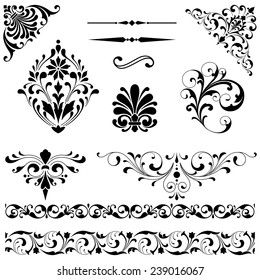 Ornament Set - Set of black vector ornaments including scrolls, repeating borders, rule lines and corner elements.