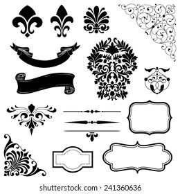 Ornament Set of black vector ornaments - scrolls, banners, frames, rule lines and corner elements.