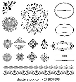 Ornament Set - Set of black vector ornaments.  Repeating border brushes are included in brush window.