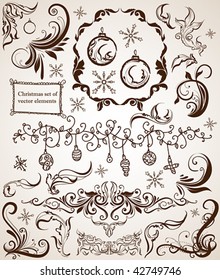 Ornament set with christmas balls and snowflakes