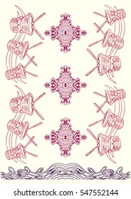 ornament set with drum and music notation hand draw illustration