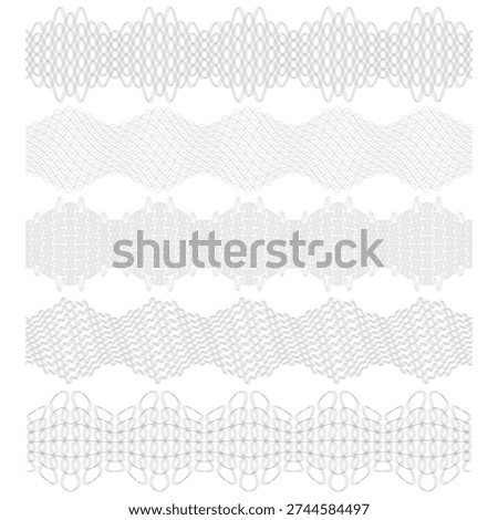 Ornament. A set of guilloche elements. Watermark patterns. Isolated on white background. Vector illustration.