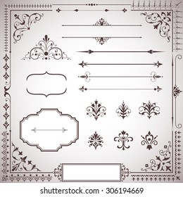 Ornament Set - Set of ornamental scrolls, text dividers, frames and corners.  Each element is grouped for easy editing.