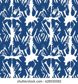 Ornament shibori indigo seamless pattern. Tie dye indigo design