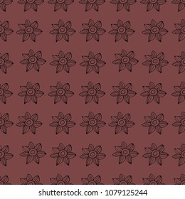 Ornament with small simple flowers.Red and black.Delicate pattern.Imitation of drawing by hand.Girl's ornament.Minimalism.Design.Decorative stripes.Pattern for decoration.Print fabric.Comfort.