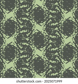 Ornament with stripes and oval spots, made of brush strokes, lines and dots. Rough pattern in black and light green.
