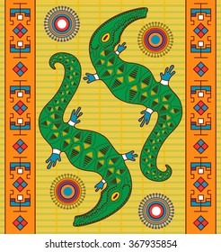 Ornament with stylized crocodiles and geometric elements