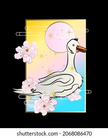ornament with swan and flower vector illustration design
