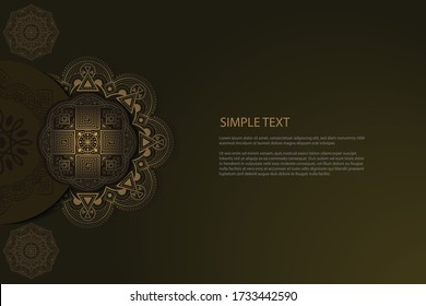 Ornament template design on a dark green background. Mandala. Great for invitations, business cards, flyers, menus, brochures, postcards, backgrounds, wallpapers, decorations, or any desired idea.