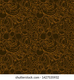 Ornament thin line with vegetables, fruits. monochrome print. seamless vector pattern for wallpapers and textiles