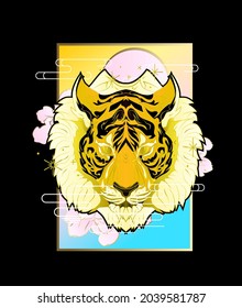 ornament with tiger and flower vector illustration design