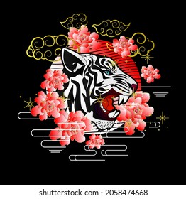 ornament with tiger and flower vector illustration design
