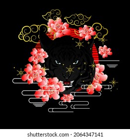 ornament with tiger head and flower vector illustration design
