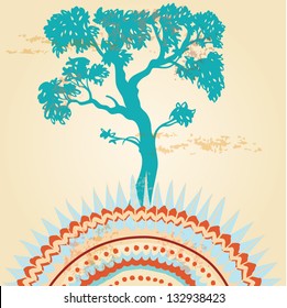Ornament and tree, vector illustration, vintage background