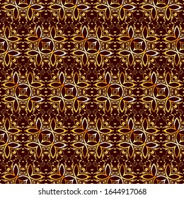 Ornament in the Turkish Mosque. Seamless gold Arabic pattern. Vector illustration