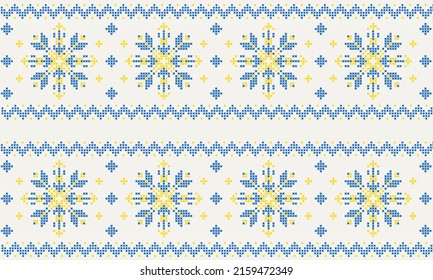 Ornament Ukrainian folk embroidery knitting. On a textile background. Glory to Ukraine. jacquard pattern