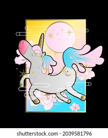 ornament with unicorn and flower vector illustration design