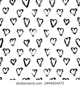 Ornamento para el día de San Valentín. Patrón sin fisuras con corazones de garabato. Ilustración de tinta.