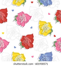 ornament vector of beautiful colorful pink blue yellow red flower roses. floral pattern. seamless. pattern textiles, fashion print