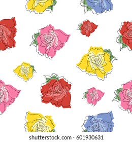 ornament vector of beautiful colorful pink blue yellow red flower roses. floral pattern. seamless. pattern textiles, fashion print