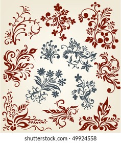 Colección vectorial de ornamentos. Elementos vintage de decoración floral