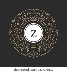 Ornament Vector design templates in trendy linear style - signs made with golden foil on black background - luxury products, florist emblems, organic cosmetics packaging 