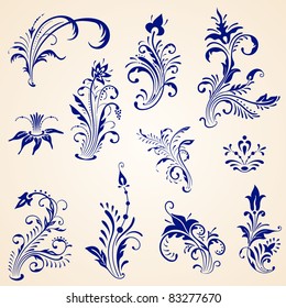 Ornament vector elements, vintage floral designs.