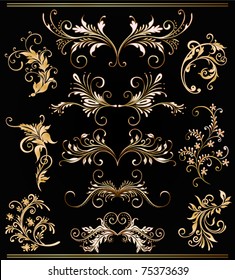 ornament vector elements, vintage gold floral designs