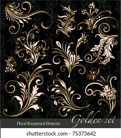 ornament vector elements, vintage gold floral designs