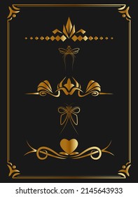 Ornament Vector, Name Tag, Gold Decoration
