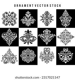 Ornament Vector Stock Schwarz Weiße Kunst für Vintage-Hintergründe