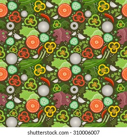 Ornament from vegetables on a dark background. Vector illustration