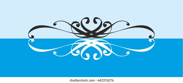 Ornament vignette is reflected horizontally, blue, for decoration