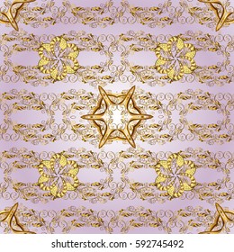 Ornament vintage pattern on background with golden elements. Christmas, snowflake, new year 2018.