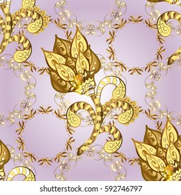 Ornament vintage pattern on background with golden elements. Christmas, snowflake, new year 2018.