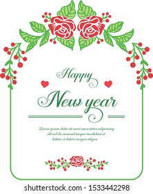 Ornament of vintage red flower frame, for calligraphy greeting card happy new year. Vector