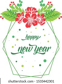 Ornament of vintage red flower frame, for calligraphy greeting card happy new year. Vector