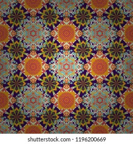 Ornament in violet, beige and orange colors. Vector vintage decorative elements. Indian, Arabic, Turkish motifs for printing on fabric or paper. Abstract colorful.