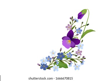 Ornament of violets and forget-me-not flowers,
Vector illustration isolated on white background
