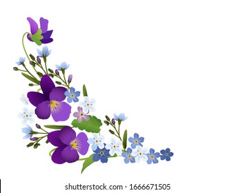 Ornament of violets and forget-me-not flowers,
Vector illustration isolated on white background
