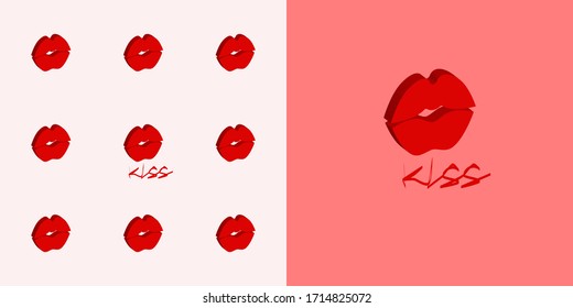 
Ornament with a voluminous kiss. Vector graphics.