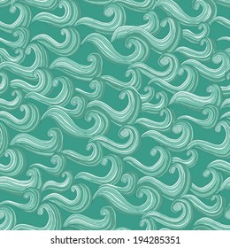 Ornament Waves seamless pattern in colors is hand drawn nature-like composition. Illustration is in eps8 vector mode, background on separate layer. 