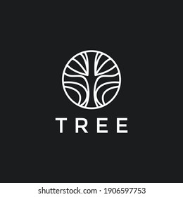 Ornament white tree logo icon on black background. Vector illustration.